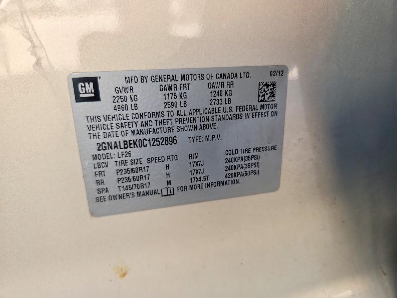 69242256 :رقم المزاد ، 2GNALBEK0C1252896 vin ، 2012 Chevrolet Equinox مزاد بيع