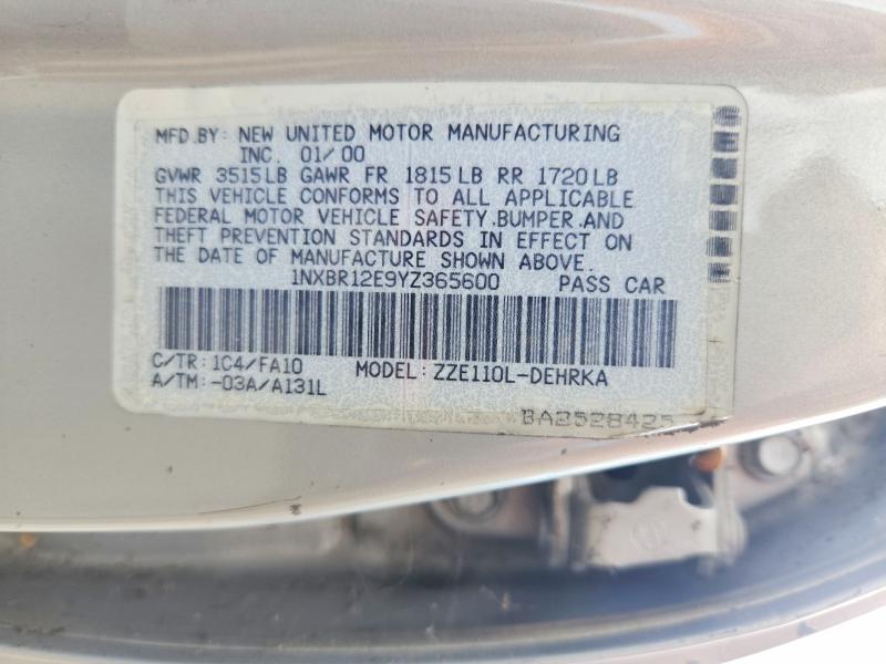 68532206 :رقم المزاد ، 1NXBR12E9YZ365600 vin ، 2000 Toyt Corolla مزاد بيع