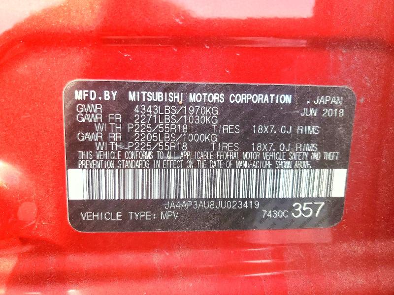 2018 Mitsubishi Outlander Sport მანქანა იყიდება აუქციონზე, vin: JA4AP3AU8JU023419, აუქციონის ნომერი: 68594736