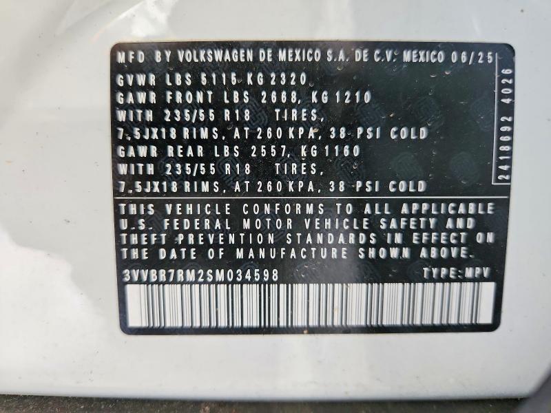 Aukcja sprzedaży 2025 Volkswagen Tiguan, vin: 3VVBR7RM2SM034598, numer aukcji: 70214386