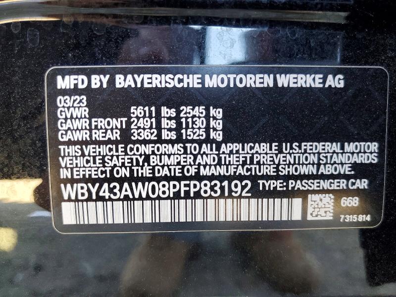 66747096 :رقم المزاد ، WBY43AW08PFP83192 vin ، 2023 Bmw I4 مزاد بيع
