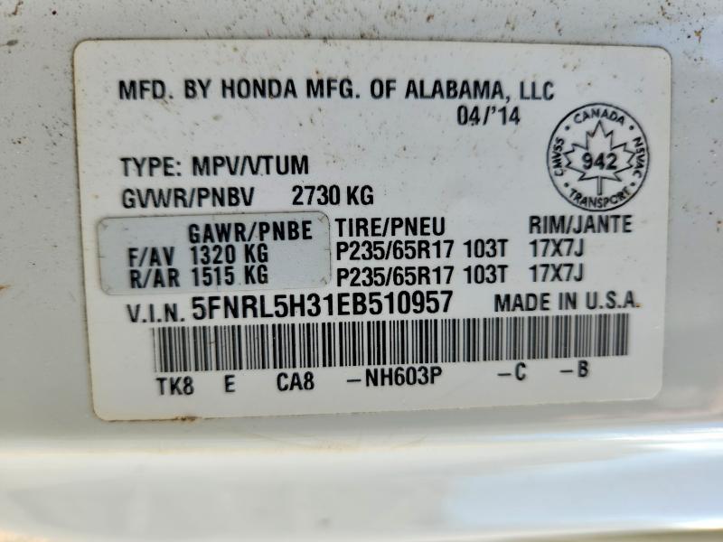 Продаж на аукціоні авто 2014 Honda Odyssey, vin: 5FNRL5H31EB510957, номер лоту: 68778696