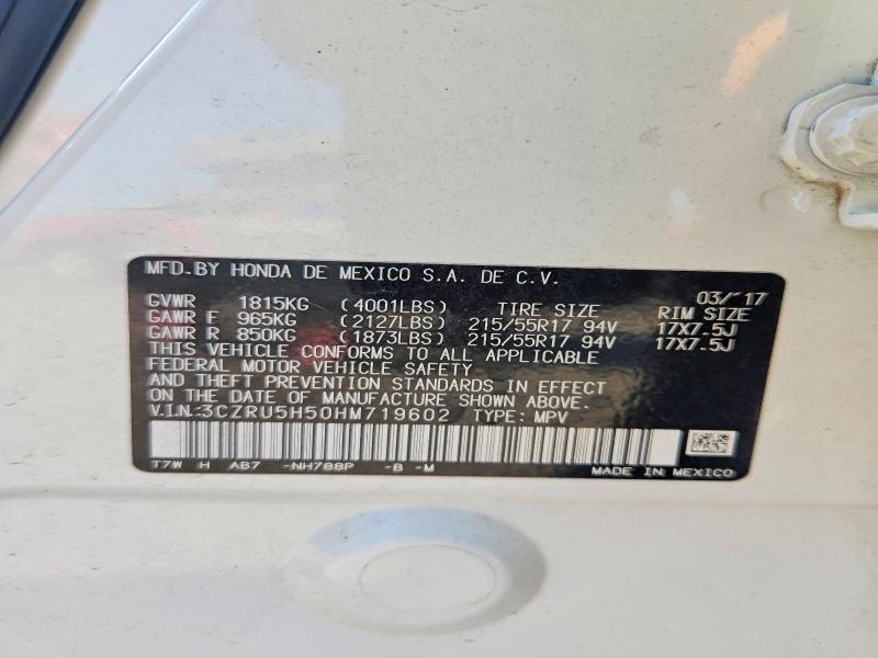70607296 :رقم المزاد ، 3CZRU5H50HM719602 vin ، 2017 Honda Hr-v مزاد بيع