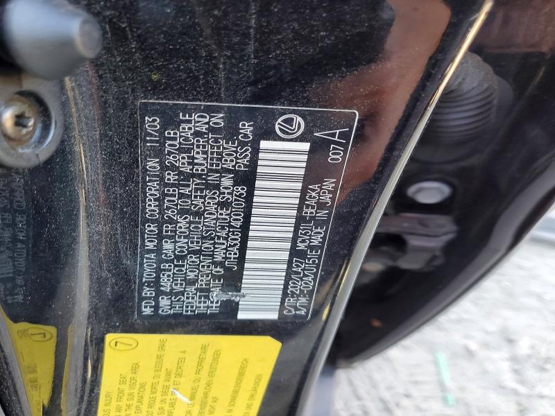 66857516 :رقم المزاد ، JTHBA30G140010738 vin ، 2004 Lexus Es مزاد بيع