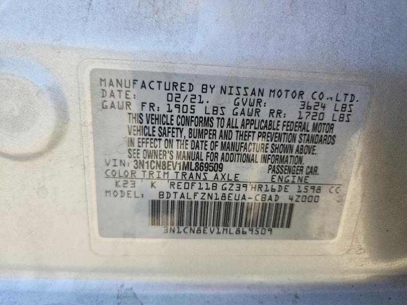 Продаж на аукціоні авто 2021 Nissan Versa, vin: 3N1CN8EV1ML869509, номер лоту: 67529576