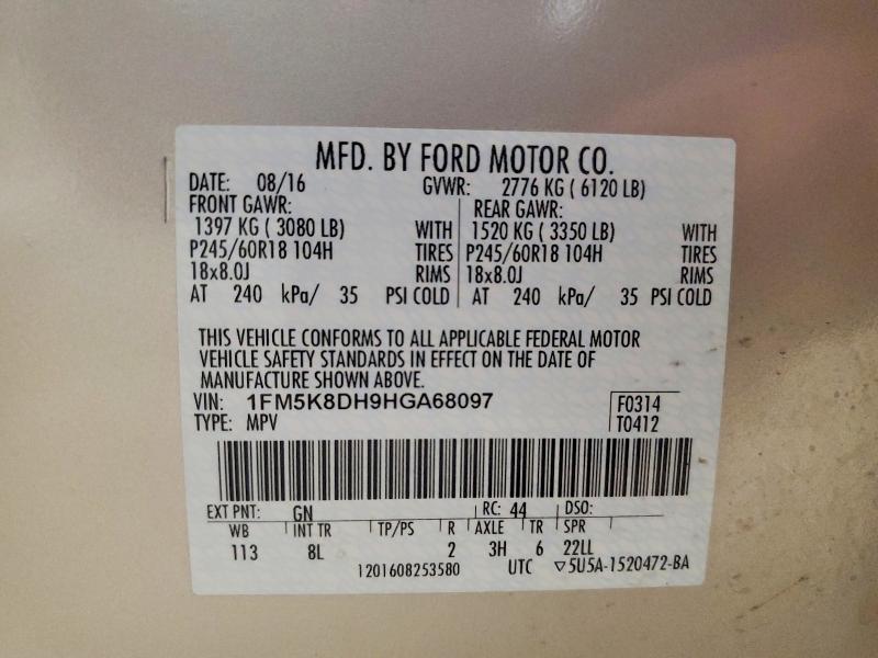 Продаж на аукціоні авто 2017 Ford Explorer, vin: 1FM5K8DH9HGA68097, номер лоту: 70520806
