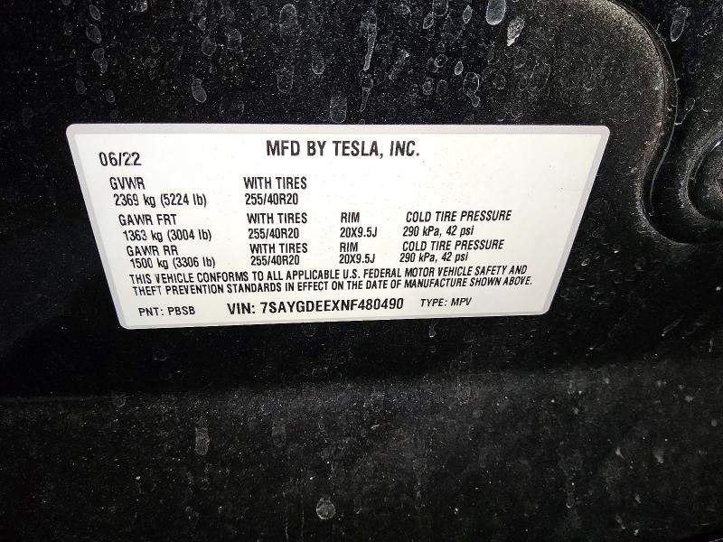 Aukcja sprzedaży 2022 Tesla Model Y, vin: 7SAYGDEEXNF480490, numer aukcji: 67842306
