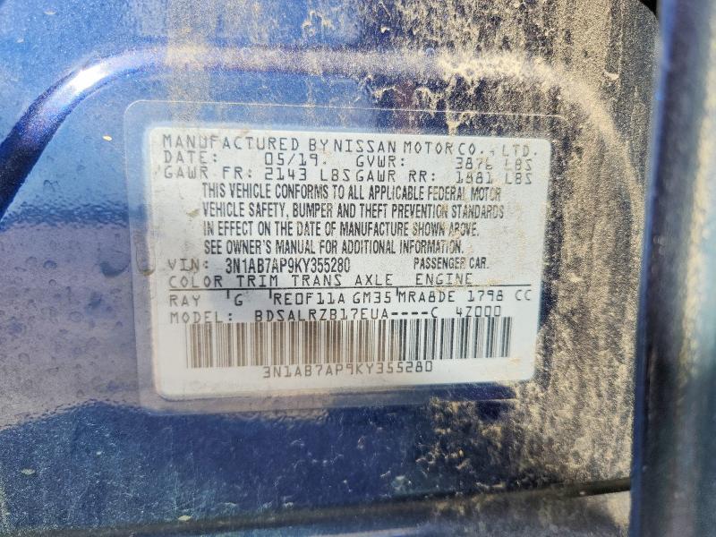 68587976 :رقم المزاد ، 3N1AB7AP9KY355280 vin ، 2019 Nissan Sentra مزاد بيع