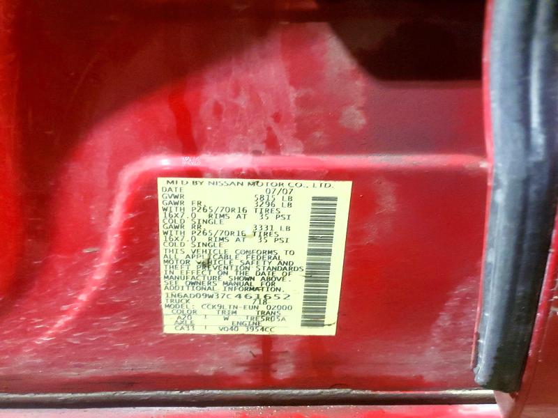 2007 Nissan Frontier მანქანა იყიდება აუქციონზე, vin: 1N6AD09W37C461652, აუქციონის ნომერი: 69795966