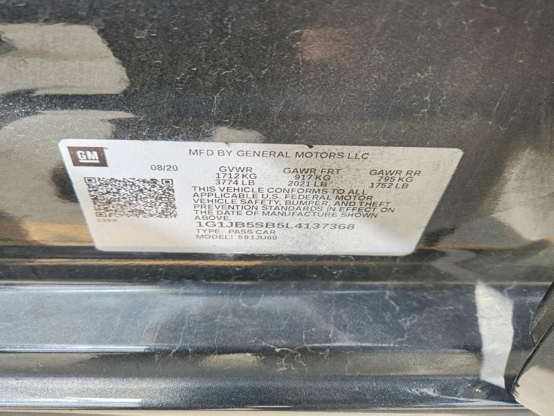 69397006 :رقم المزاد ، 1G1JB5SB5L4137368 vin ، 2020 Chevrolet Sonic مزاد بيع