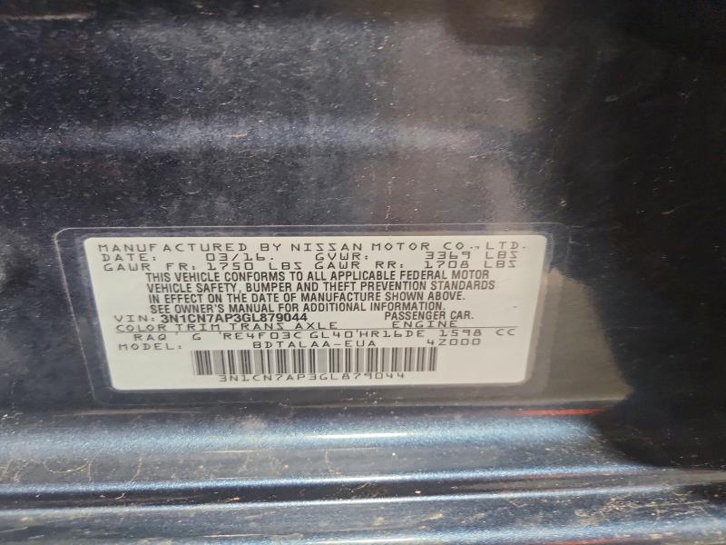 Продаж на аукціоні авто 2016 Nissan Versa, vin: 3N1CN7AP3GL879044, номер лоту: 70167436