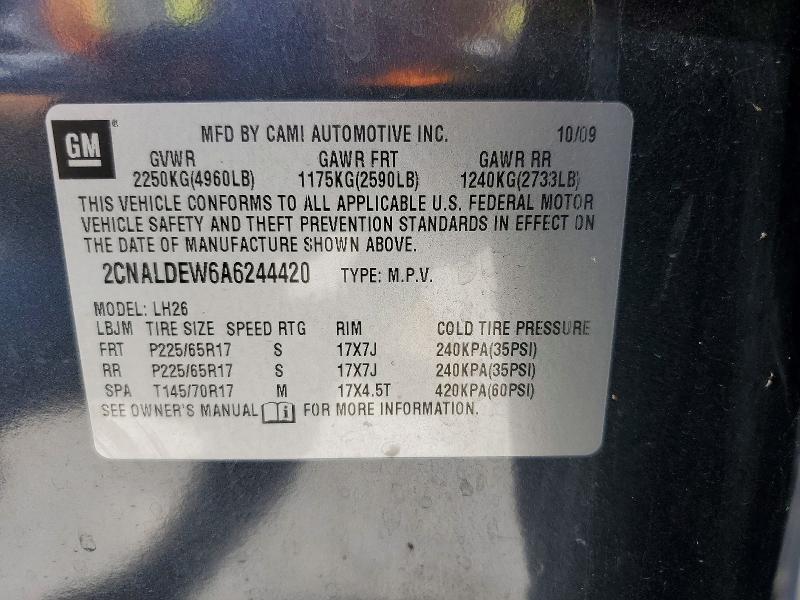 70819746 :رقم المزاد ، 2CNALDEW6A6244420 vin ، 2010 Chevrolet Equinox مزاد بيع