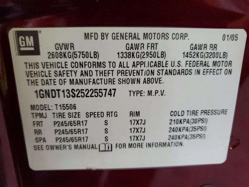 2005 Chevrolet Trailblazer მანქანა იყიდება აუქციონზე, vin: 1GNDT13S252255747, აუქციონის ნომერი: 68586656