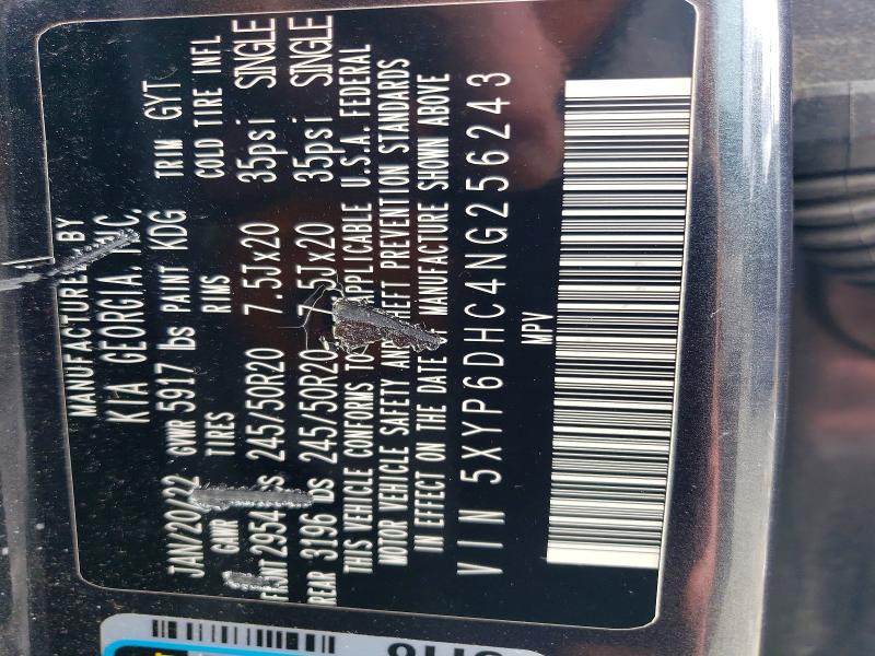 69106866 :رقم المزاد ، 5XYP6DHC4NG256243 vin ، 2022 Kia Telluride مزاد بيع