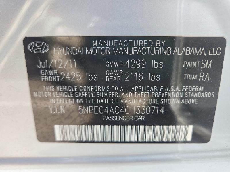 71155596 :رقم المزاد ، 5NPEC4AC4CH330714 vin ، 2012 Hyundai Sonata مزاد بيع