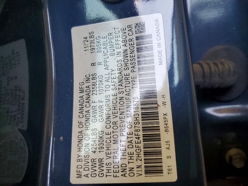69491246 :رقم المزاد ، 2HGFE4F87SH318875 vin ، 2025 Honda Civic مزاد بيع