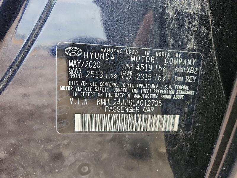 2020 Hyundai Sonata Hybrid მანქანა იყიდება აუქციონზე, vin: KMHL24JJ6LA012735, აუქციონის ნომერი: 70424846