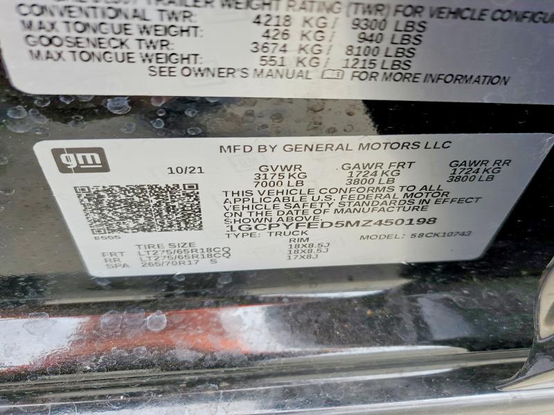 Aukcja sprzedaży 2021 Chevrolet Silverado, vin: 1GCPYFED5MZ450198, numer aukcji: 66775906