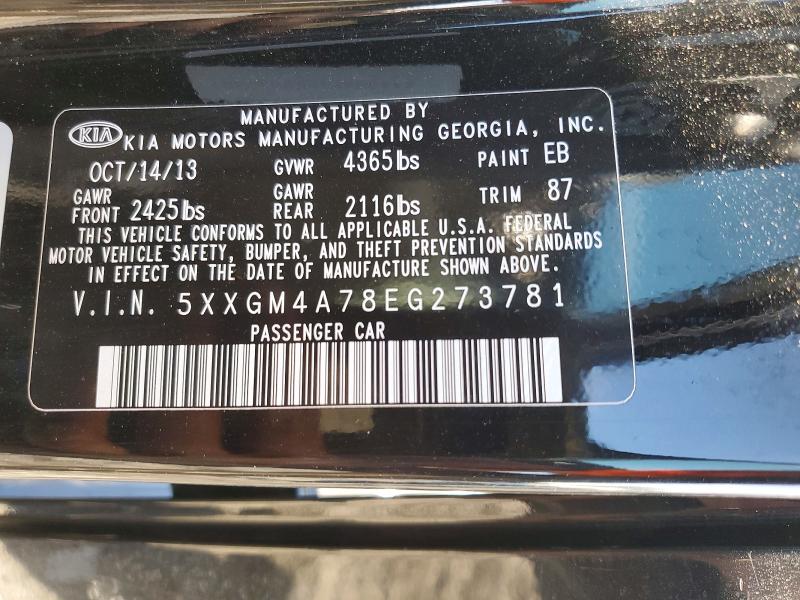 2014 Kia Optima მანქანა იყიდება აუქციონზე, vin: 5XXGM4A78EG273781, აუქციონის ნომერი: 67250426