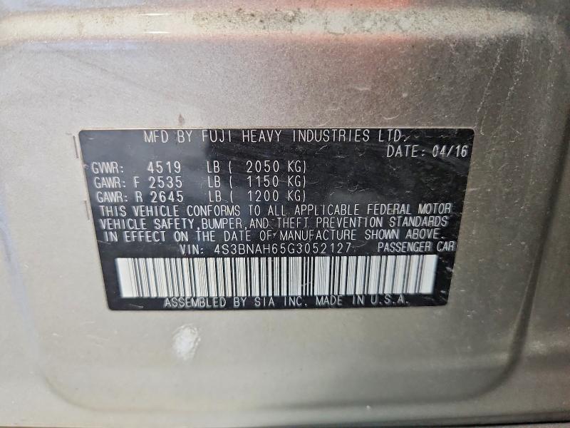 67530106 :رقم المزاد ، 4S3BNAH65G3052127 vin ، 2016 Subaru Legacy مزاد بيع
