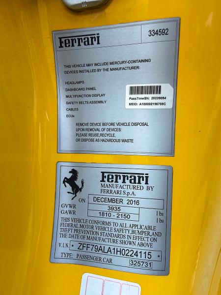 Продажа на аукционе авто 2017 Ferrari 488 Gtb, vin: ZFF79ALA1H0224115, номер лота: 68871366