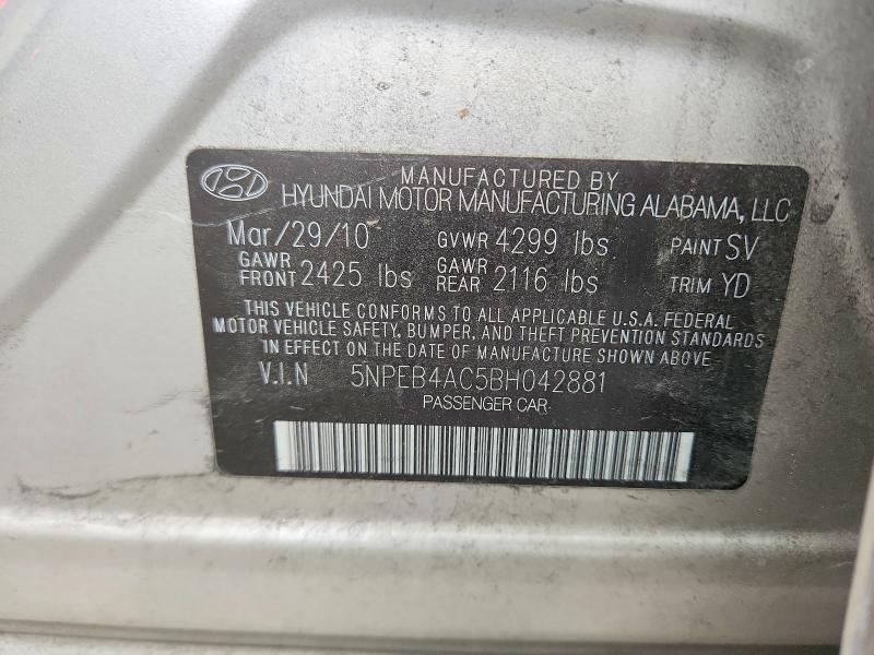 69819706 :رقم المزاد ، 5NPEB4AC5BH042881 vin ، 2011 Hyundai Sonata مزاد بيع