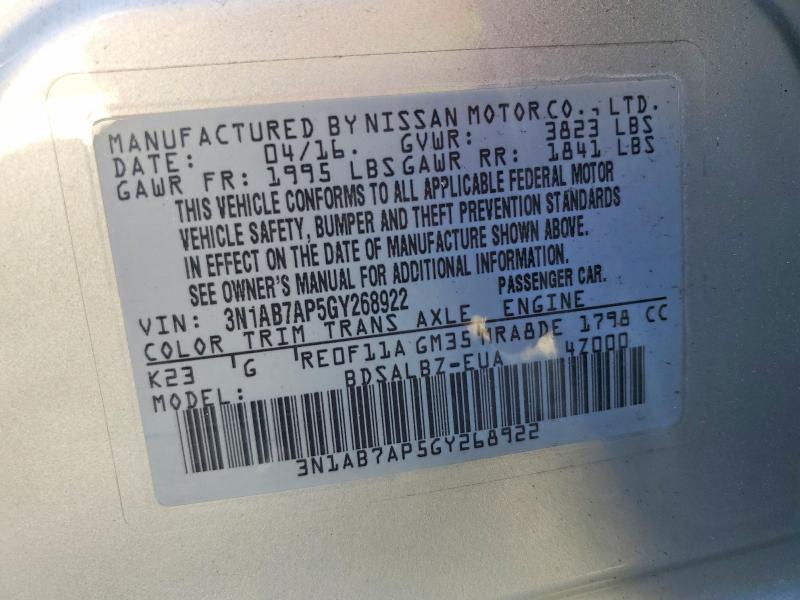 67553106 :رقم المزاد ، 3N1AB7AP5GY268922 vin ، 2016 Nissan Sentra مزاد بيع