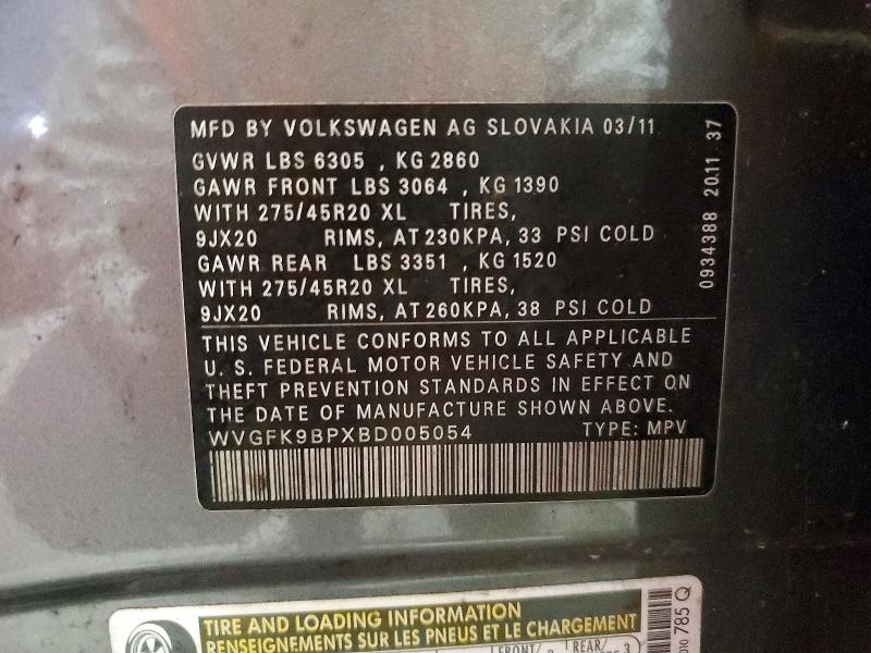 Aukcja sprzedaży 2011 Volkswagen Touareg, vin: WVGFK9BPXBD005054, numer aukcji: 68257926