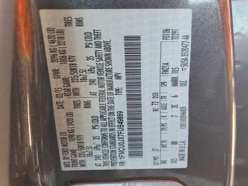 Aukcja sprzedaży 2015 Ford Escape, vin: 1FMCU0JX7FUB49869, numer aukcji: 69925576