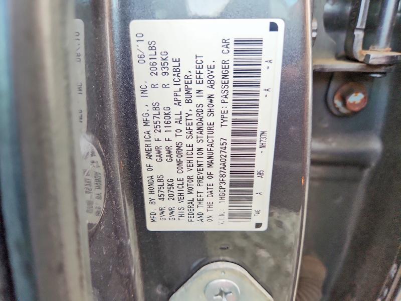 Aukcja sprzedaży 2010 Honda Accord, vin: 1HGCP3F87AA027457, numer aukcji: 69628226