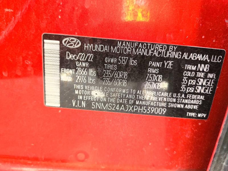 2023 Hyundai Santa Fe მანქანა იყიდება აუქციონზე, vin: 5NMS24AJXPH539009, აუქციონის ნომერი: 69247276
