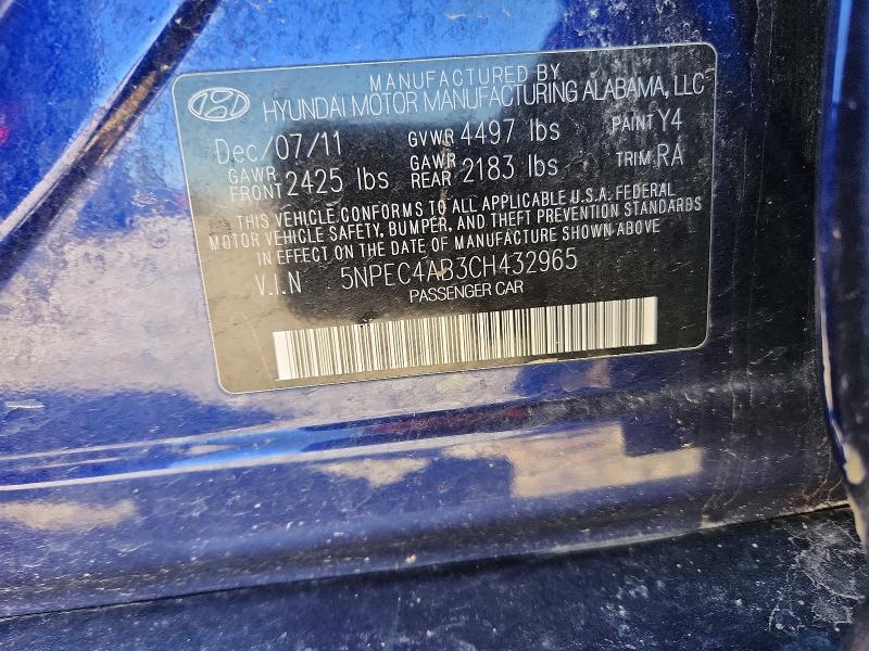 2012 Hyundai Sonata მანქანა იყიდება აუქციონზე, vin: 5NPEC4AB3CH432965, აუქციონის ნომერი: 69713946