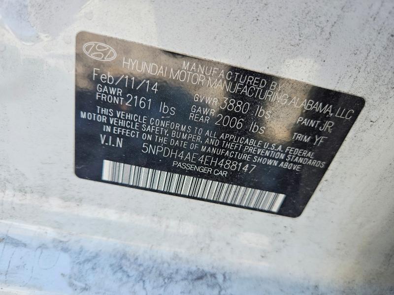 2014 Hyundai Elantra მანქანა იყიდება აუქციონზე, vin: 5NPDH4AE4EH488147, აუქციონის ნომერი: 66379846