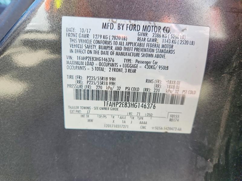 Продажа на аукционе авто 2017 Ford Taurus, vin: 1FAHP2E83HG146376, номер лота: 69497776