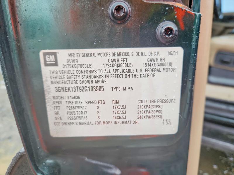 2002 Chevrolet Avalanche მანქანა იყიდება აუქციონზე, vin: 3GNEK13T92G103905, აუქციონის ნომერი: 70308566
