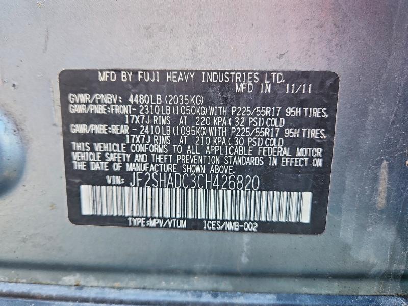 Aukcja sprzedaży 2012 Subaru Forester, vin: JF2SHADC3CH426820, numer aukcji: 64770356