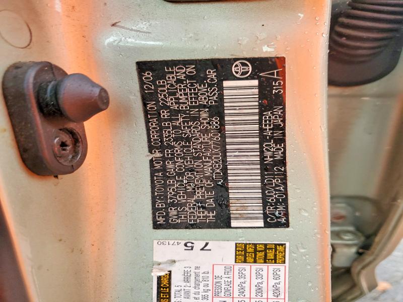 Aukcja sprzedaży 2007 Toyota Prius, vin: JTDKB20UX77601886, numer aukcji: 68187896