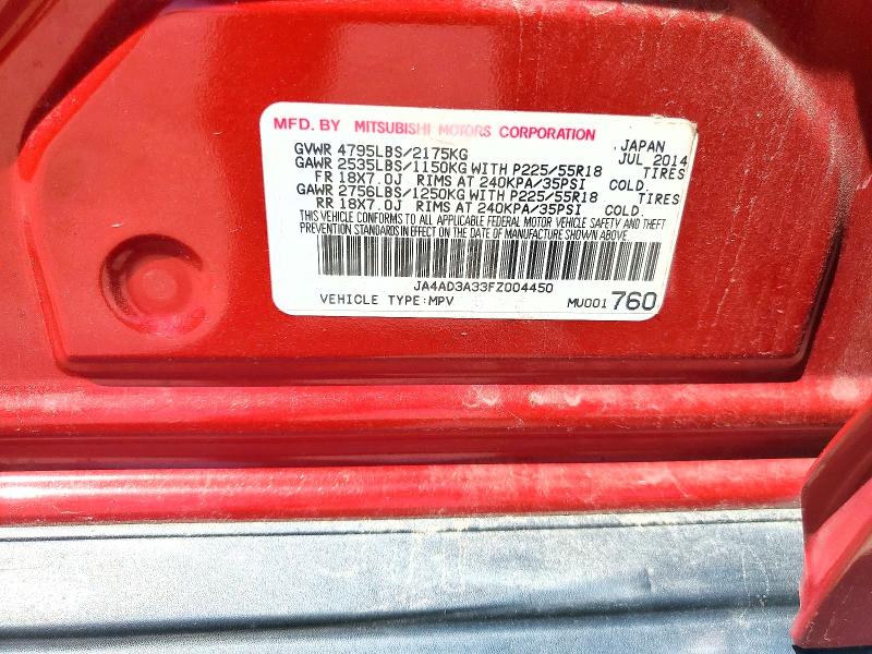 68129886 :رقم المزاد ، JA4AD3A33FZ004450 vin ، 2015 Mitsubishi Outlander مزاد بيع