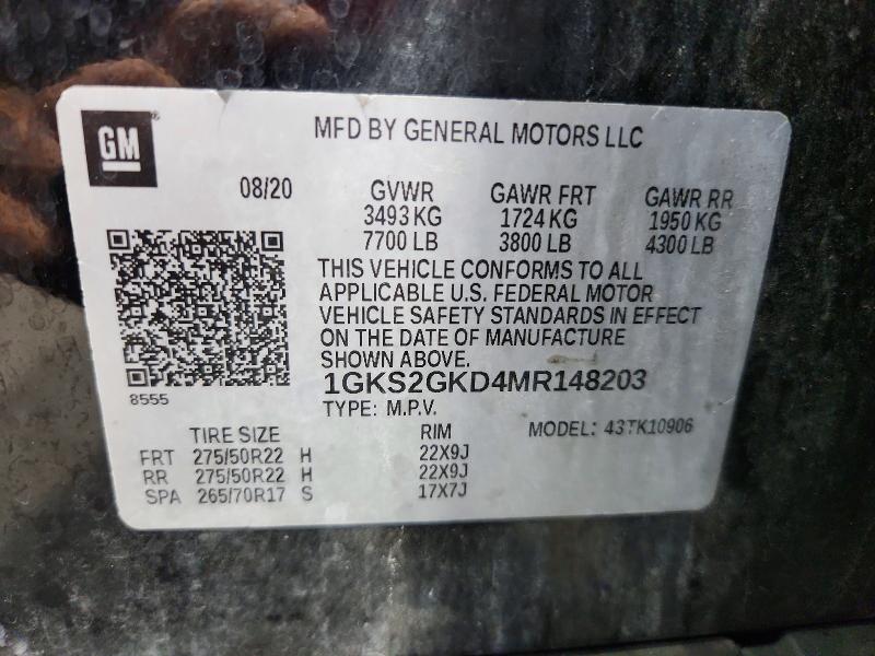 68755066 :رقم المزاد ، 1GKS2GKD4MR148203 vin ، 2021 Gmc Yukon Xl مزاد بيع