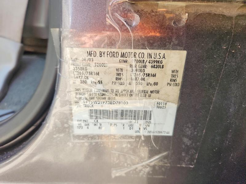 Auction sale of the 2003 Ford F350, vin: 1FTSW31P73ED78103, lot number: 69562206