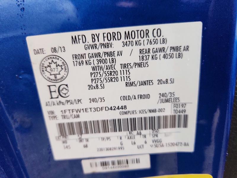 67499046 :رقم المزاد ، 1FTFW1ET3DFD42448 vin ، 2013 Ford F150 مزاد بيع