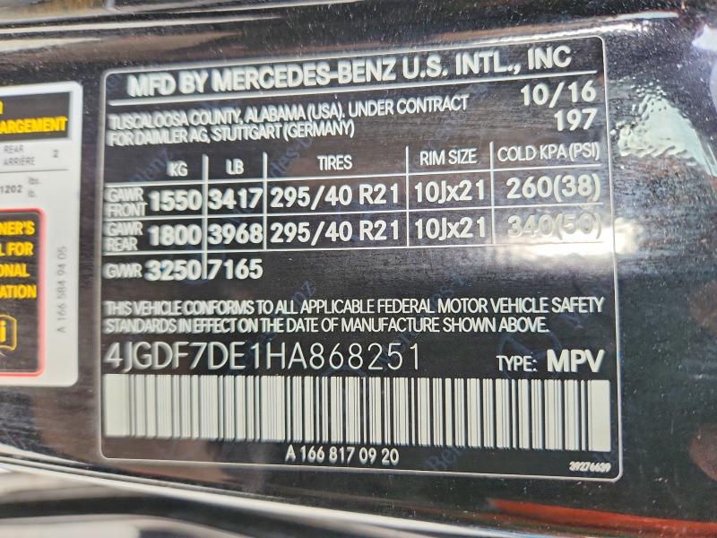 Продажа на аукционе авто 2017 Mercedes-benz Gls, vin: 4JGDF7DE1HA868251, номер лота: 67642976