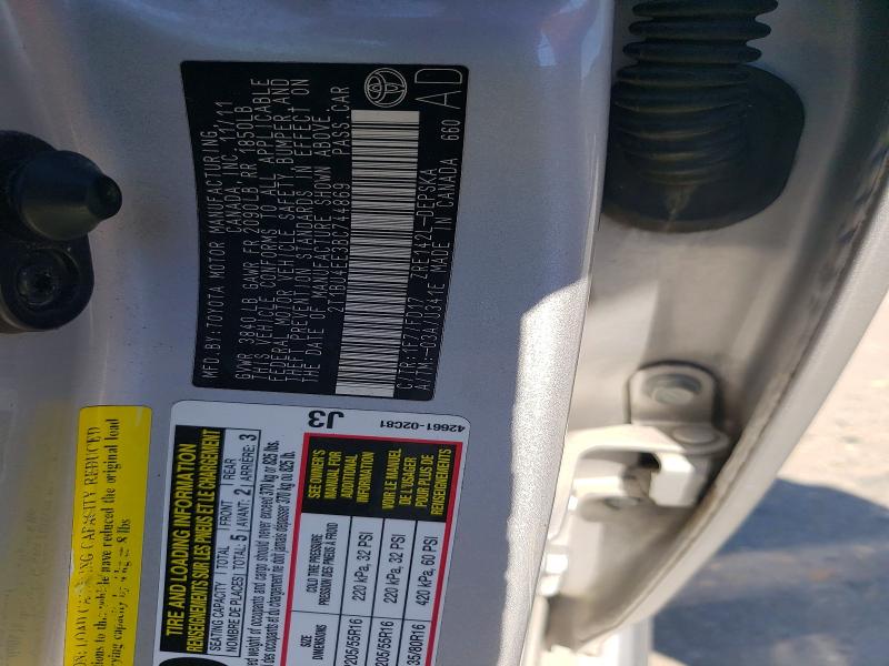 Продажа на аукционе авто 2011 Toyota Corolla, vin: 2T1BU4EE3BC744869, номер лота: 70613586