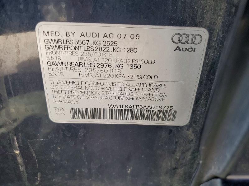 68599506 :رقم المزاد ، WA1LKAFP6AA016775 vin ، 2010 Audi Q5 مزاد بيع