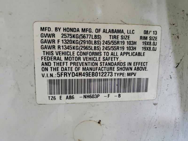 68221326 :رقم المزاد ، 5FRYD4H49EB012273 vin ، 2014 Acura Mdx مزاد بيع