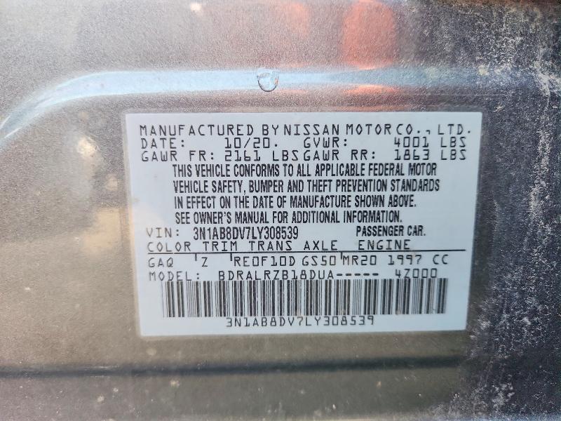68111856 :رقم المزاد ، 3N1AB8DV7LY308539 vin ، 2020 Nissan Sentra مزاد بيع