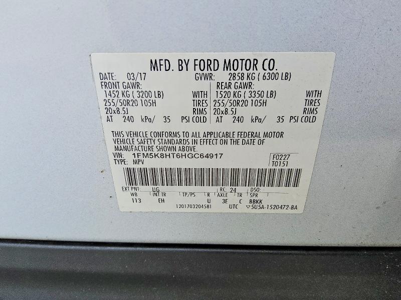 Aukcja sprzedaży 2017 Ford Explorer, vin: 1FM5K8HT6HGC64917, numer aukcji: 67873646