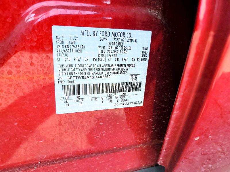 68760516 :رقم المزاد ، 3FTTW8JA4SRA02760 vin ، 2025 Ford Maverick مزاد بيع