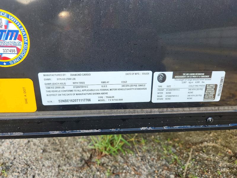 Продаж на аукціоні авто 2026 Diamond Cargo Enclosed Cargo, vin: 53NBE1620T1117766, номер лоту: 68847586