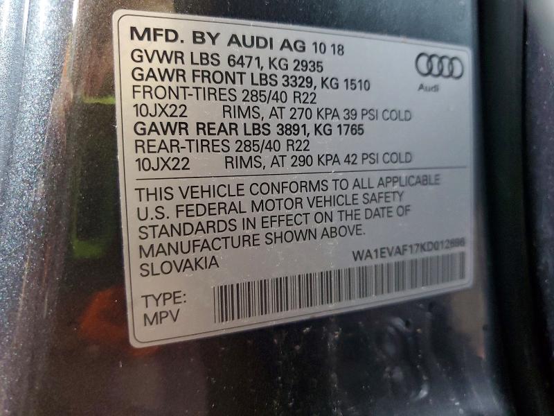 Продажа на аукционе авто 2019 Audi Q8, vin: WA1EVAF17KD012696, номер лота: 67352996